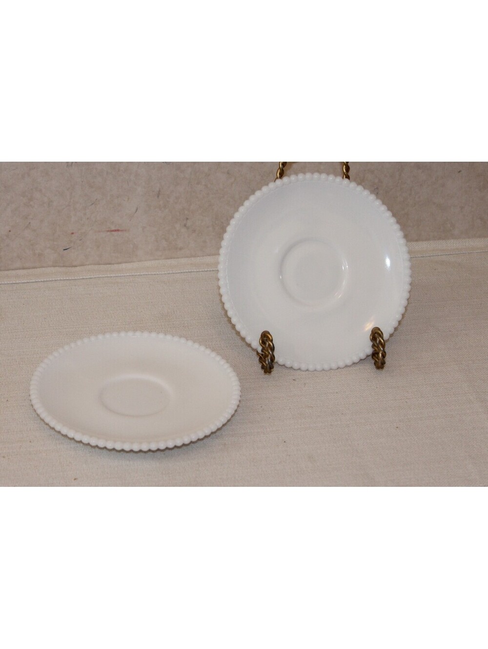 Vintage Westmoreland Beaded Edge White Milk Glass Saucers Set of 2